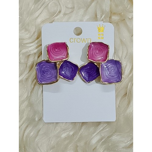 Pastel Geometric Statement Earrings – Pink & Purple Elegance