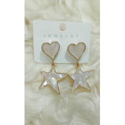 Heart & Star Pearl Drop Earrings – Elegant Gold-Tone Statement Earrings