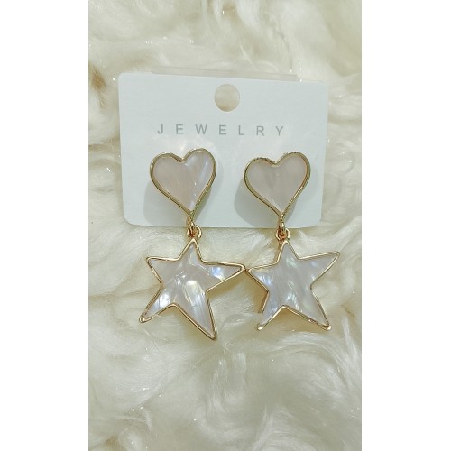 Heart & Star Pearl Drop Earrings – Elegant Gold-Tone Statement Earrings Heart & Star Pearl Drop Earrings – Elegant Gold-Tone Statement Earrings